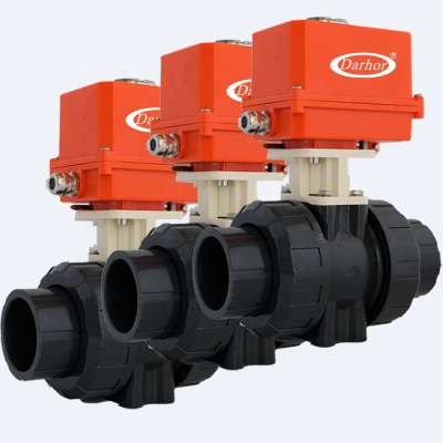 AC220V DN15 ON-OFF type pvc valve 3 way motorized pvc true union ball valve